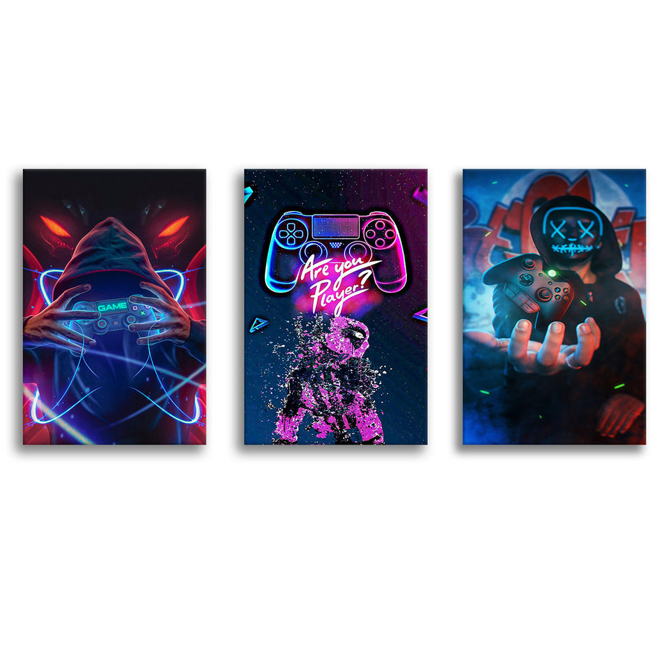 Game Handle Controller Pop Art Canvas Painting Set of 3 Piece Canvas Prints Wall Art Decor
