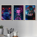 Game Handle Controller Pop Art Painting Set of 3 Piece Framed Canvas Prints Wall Art Decor