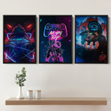 Game Handle Controller Pop Art Painting Set of 3 Piece Framed Canvas Prints Wall Art Decor
