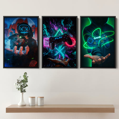 Game Handle Controller Set of 3 Piece Framed Canvas Prints Wall Art Decor