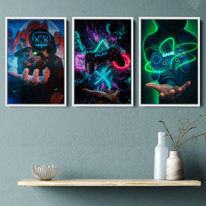 Game Handle Controller Set of 3 Piece Framed Canvas Prints Wall Art Decor