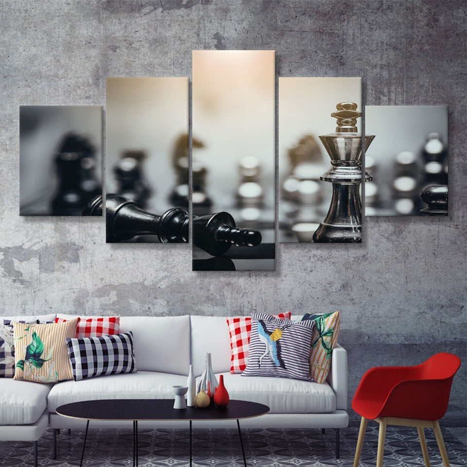 Game of Chess Stylish 5 Piece Canvas Prints Wall Art Decor - Painting Canvas, Multi Panels