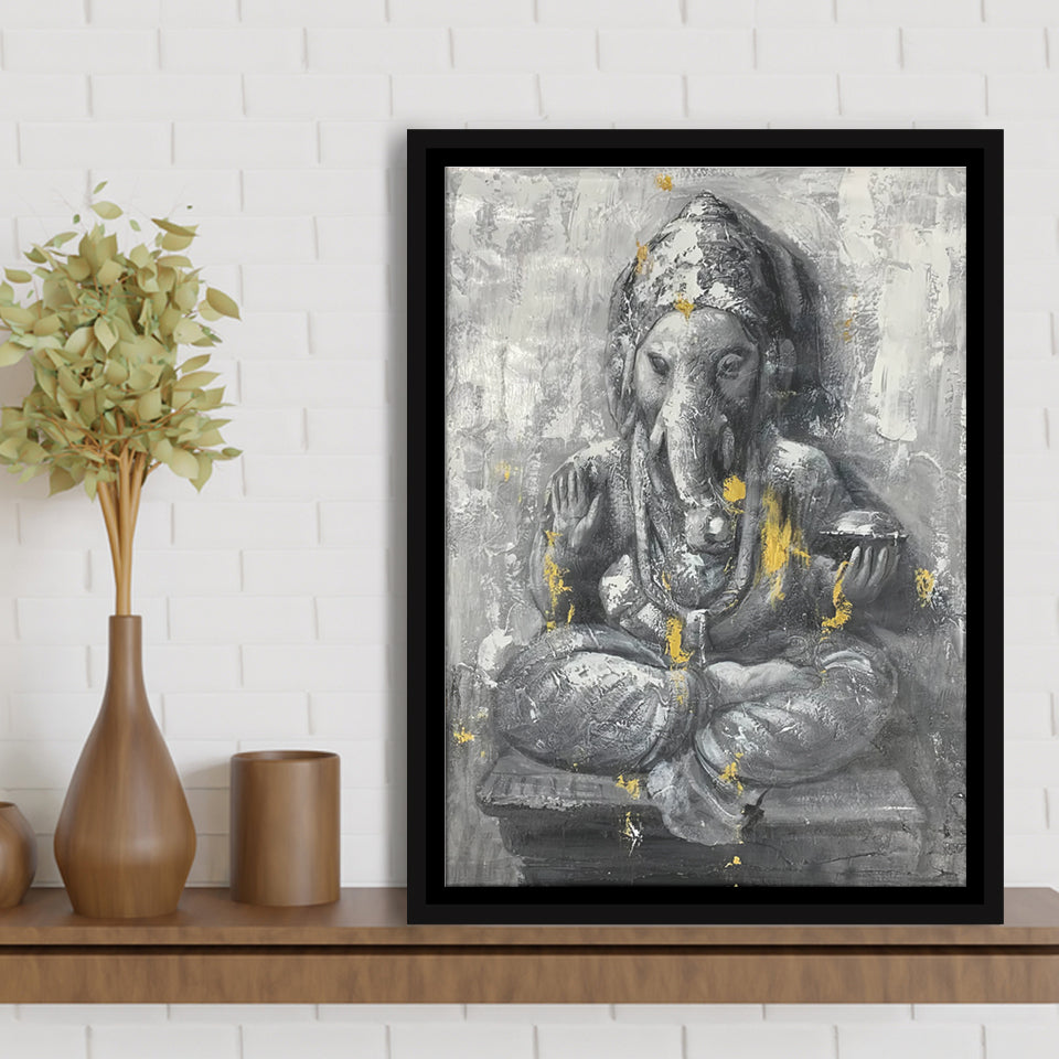 Ganesha Abstract Painting Framed Canvas Prints Wall Art - Painting Canvas, Floating Frame, Wall Decor