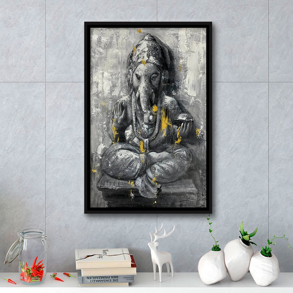 Ganesha Abstract Painting Framed Canvas Prints Wall Art - Painting Canvas, Floating Frame, Wall Decor
