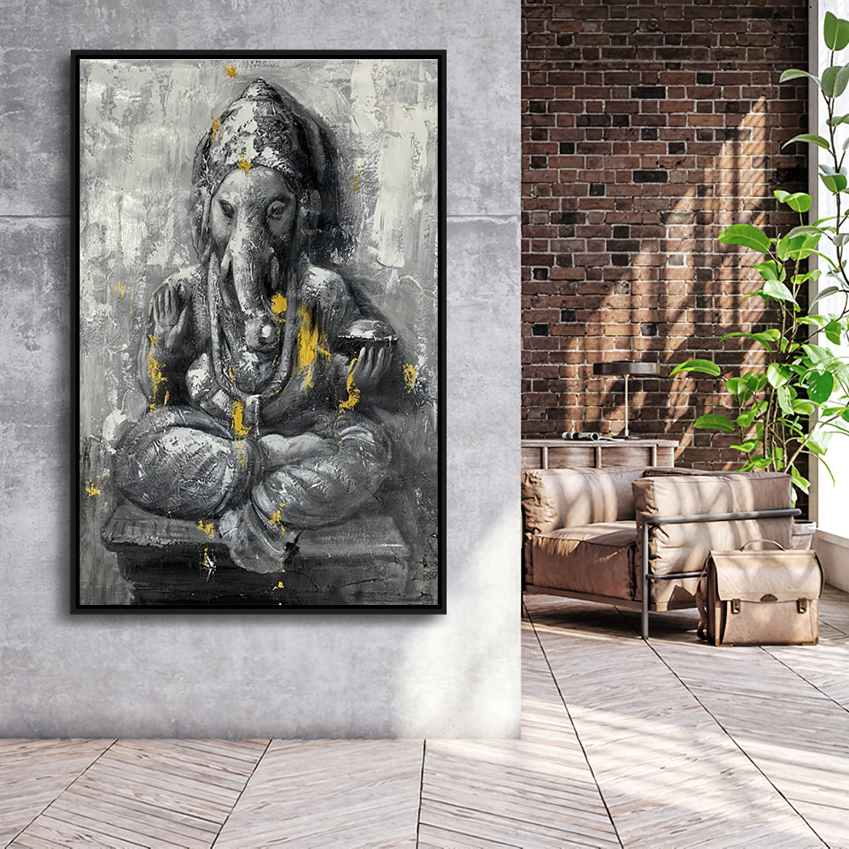 Ganesha Abstract Painting Framed Canvas Prints Wall Art - Painting Canvas, Floating Frame, Wall Decor