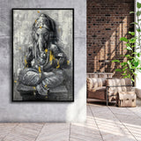 Ganesha Abstract Painting Framed Canvas Prints Wall Art - Painting Canvas, Floating Frame, Wall Decor