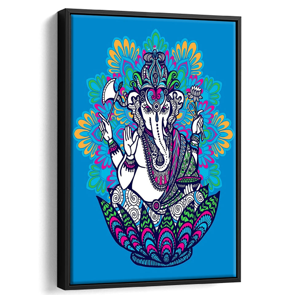 Ganesha Elephant, Diamond Painting Framed Canvas Prints Wall Art Home Decor, Floating Frame