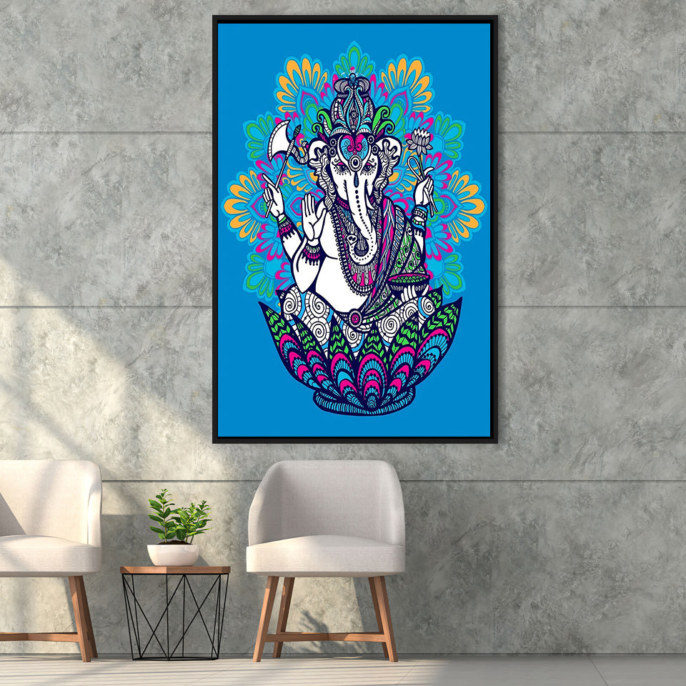 Ganesha Elephant, Diamond Painting Framed Canvas Prints Wall Art Home Decor, Floating Frame