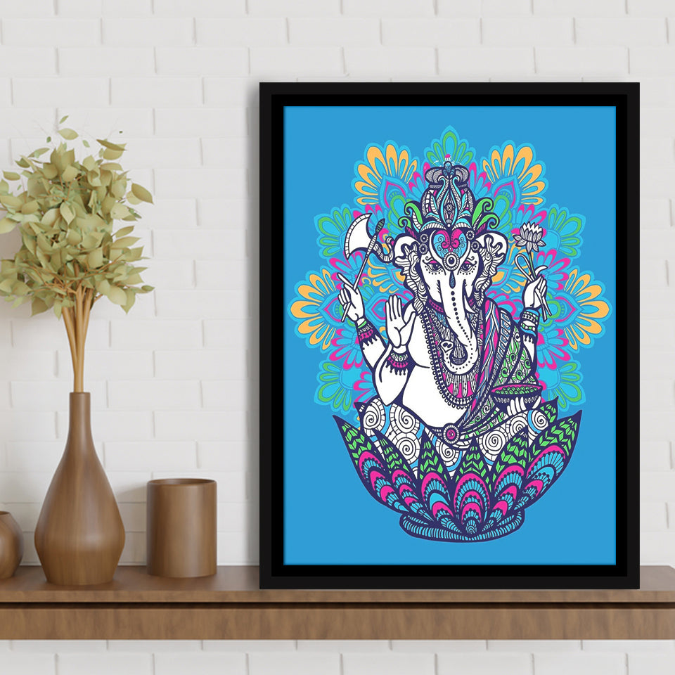 Ganesha Elephant, Diamond Painting Framed Canvas Prints Wall Art Home Decor, Floating Frame