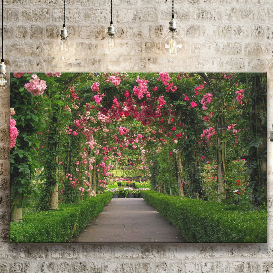 Garden Path With Beautiful Red Roses Canvas Prints Wall Art - Painting Canvas, Home Wall Decor, Painting Prints, For Sale