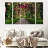 Garden Path With Beautiful Red Roses 5 Pieces B Canvas Prints Wall Art - Painting Canvas, Multi Panels,5 Panel, Wall Decor