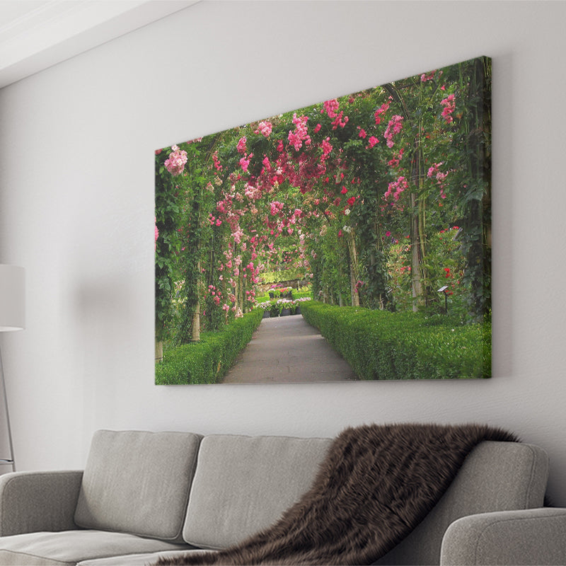Garden Path With Beautiful Red Roses Canvas Prints Wall Art - Painting Canvas, Home Wall Decor, Painting Prints, For Sale