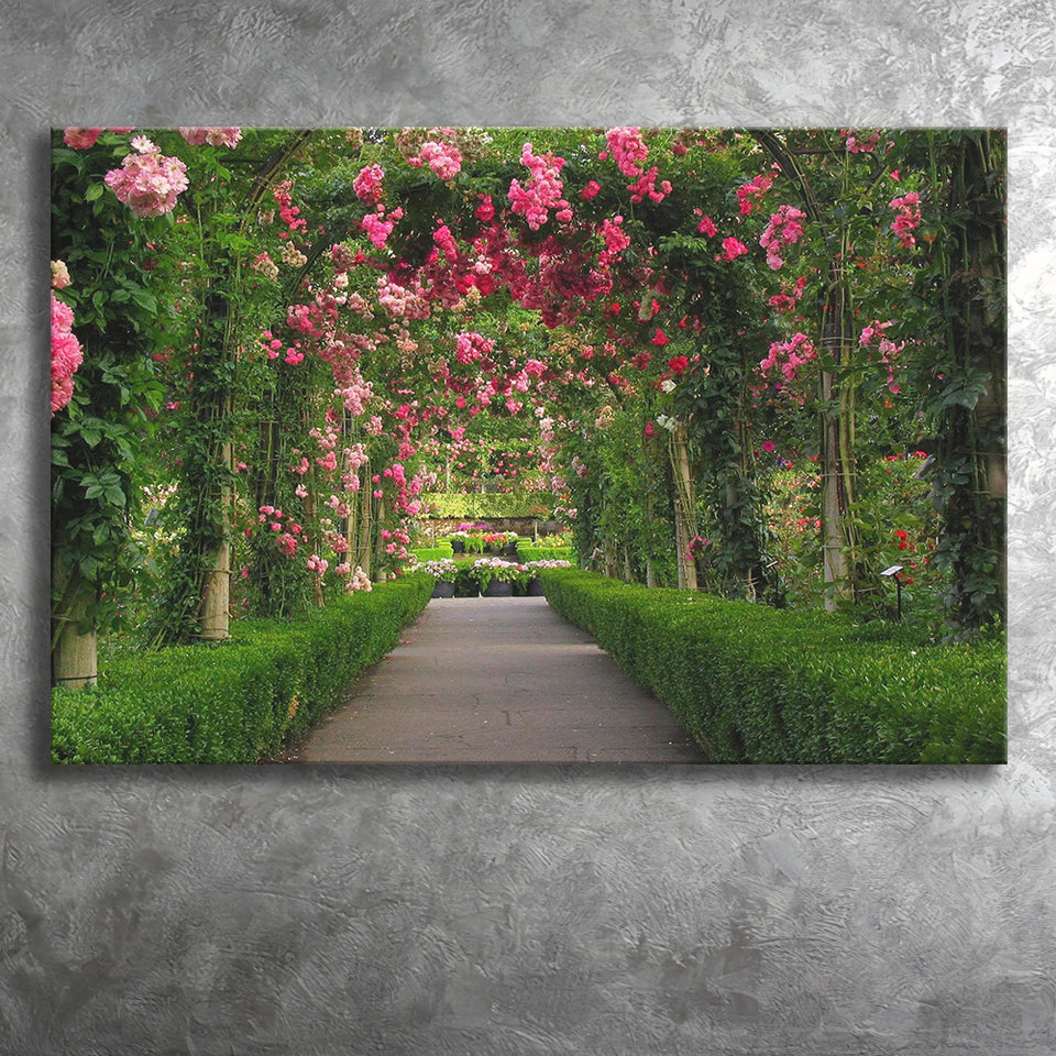 Garden Path With Beautiful Red Roses Canvas Prints Wall Art - Painting Canvas, Home Wall Decor, Painting Prints, For Sale