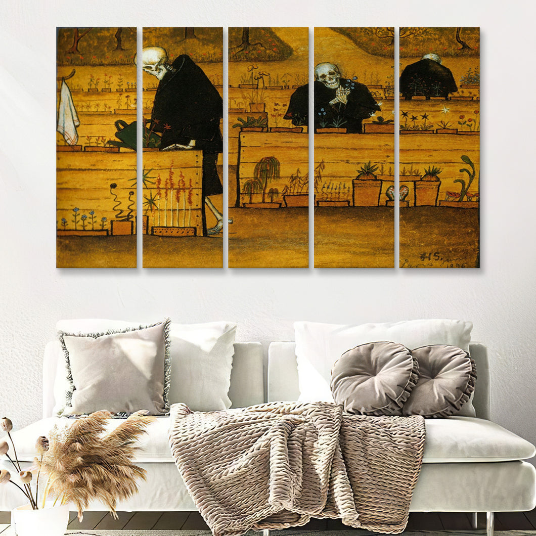Garden Of Death By Hugo Simberg 5 Pieces B Canvas Prints Wall Art - Painting Canvas, Multi Panels,5 Panel, Wall Decor