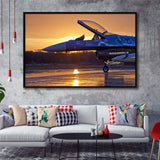 General Dynamics F 16 Fighting Falcon Craft Airplane Framed Canvas Prints Wall Art Decor - Painting Canvas, Black Framed Picture