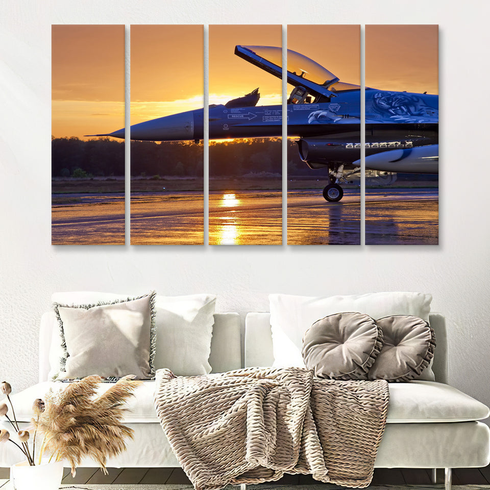 General Dynamics F 16 Fighting Falcon Craft Airplane 5 Piece B Canvas Prints Wall Art Decor - Painting Canvas, Multi Panels