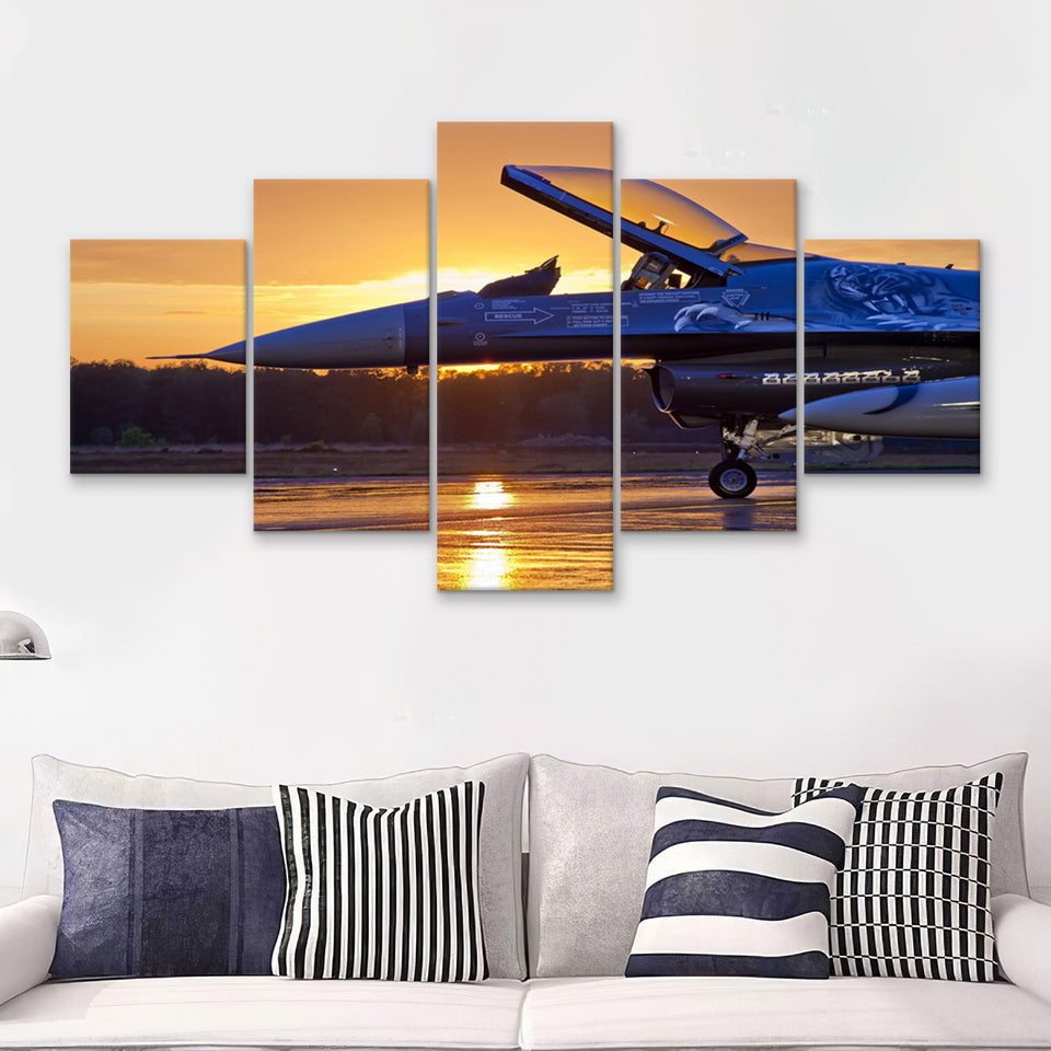 General Dynamics F 16 Fighting Falcon Craft Airplane 5 Piece Canvas Prints Wall Art Decor - Painting Canvas, Multi Panels