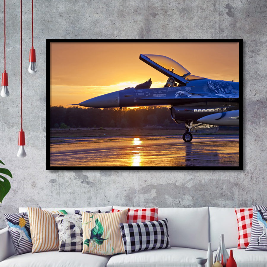 General Dynamics F 16 Fighting Falcon Craft Airplane Framed Art Prints Wall Decor - Painting Art, Framed Picture, Ready to Hang