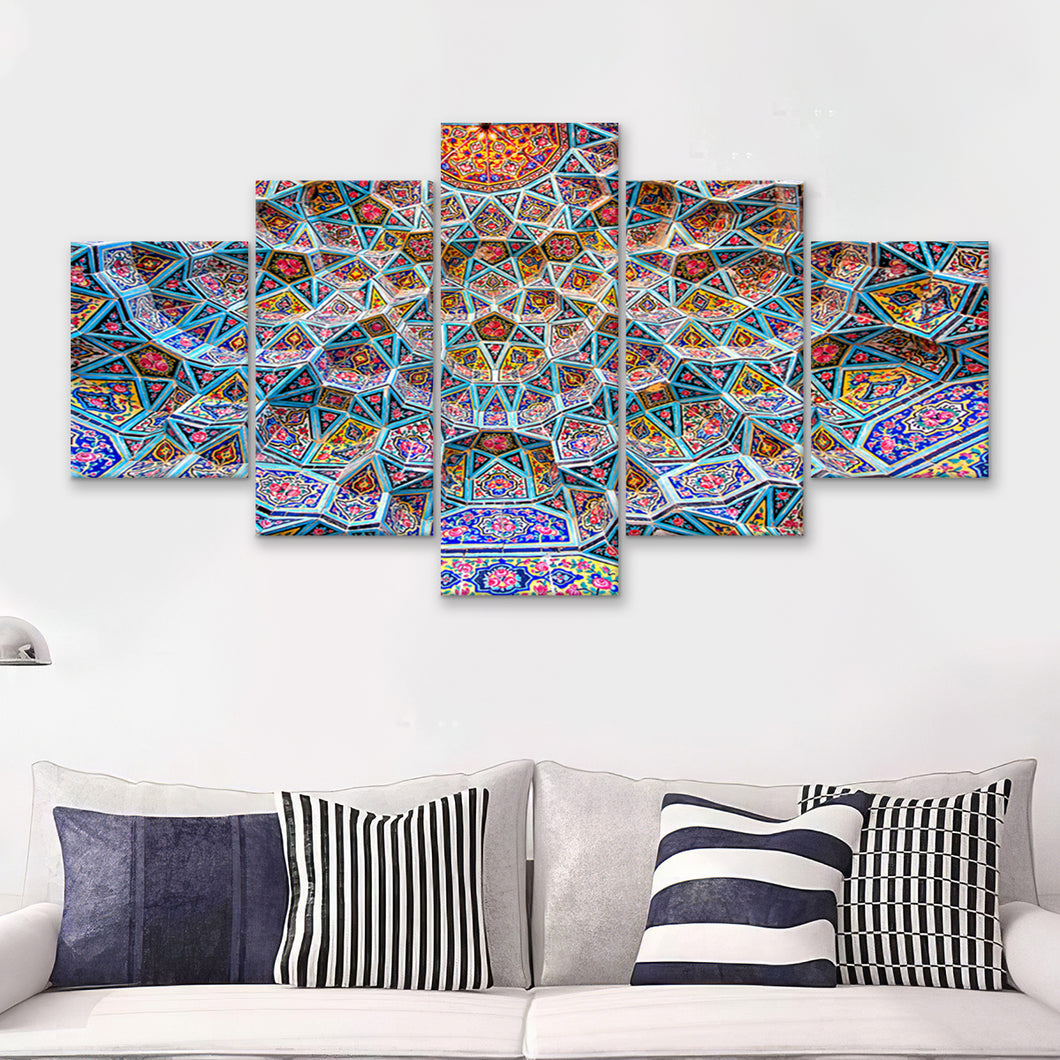 Geometrical Islamic Art 5 Pieces Canvas Prints Wall Art - Painting Canvas, Multi Panel, Wall Decor, Canvas Art