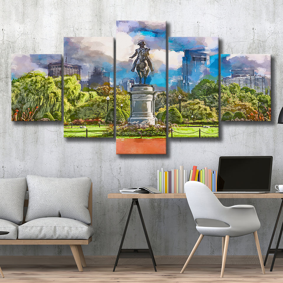 George Washington Monument Public Garden Boston 5 Pieces Mixed Canvas Prints Wall Art Home Decor