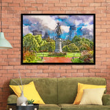 George Washington Monument Public Garden Boston City Art Watercolor Framed Art Prints Wall Art Decor,Framed Picture
