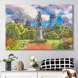 George Washington Monument Public Garden Boston City Art Watercolor Canvas Prints Wall Art Home Decor, Large Canvas