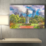 George Washington Monument Public Garden Boston City Art Watercolor Canvas Prints Wall Art Home Decor, Large Canvas