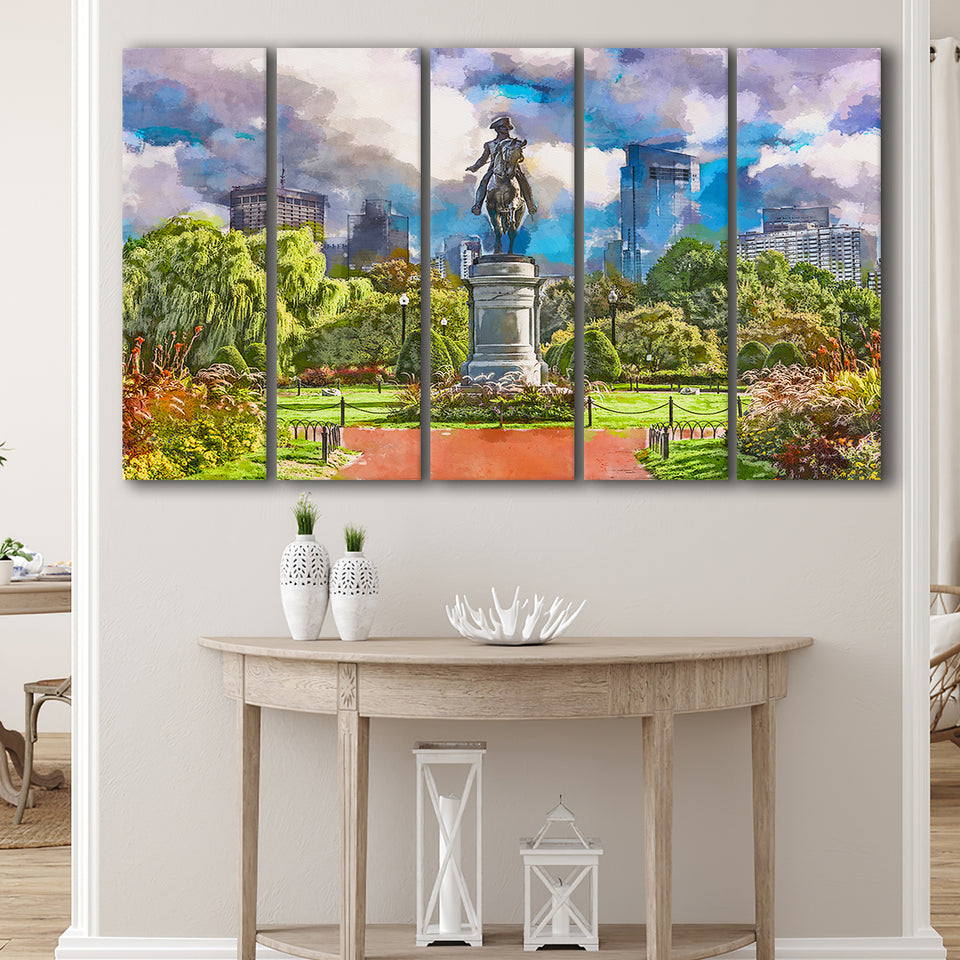 George Washington Monument Public Garden Boston 5 Pieces Extra Large Canvas Prints Wall Art Home Decor