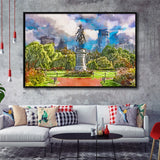 George Washington Monument Public Garden Boston City Art Watercolor Framed Canvas Prints Wall Art Home Decor,Floating Frame