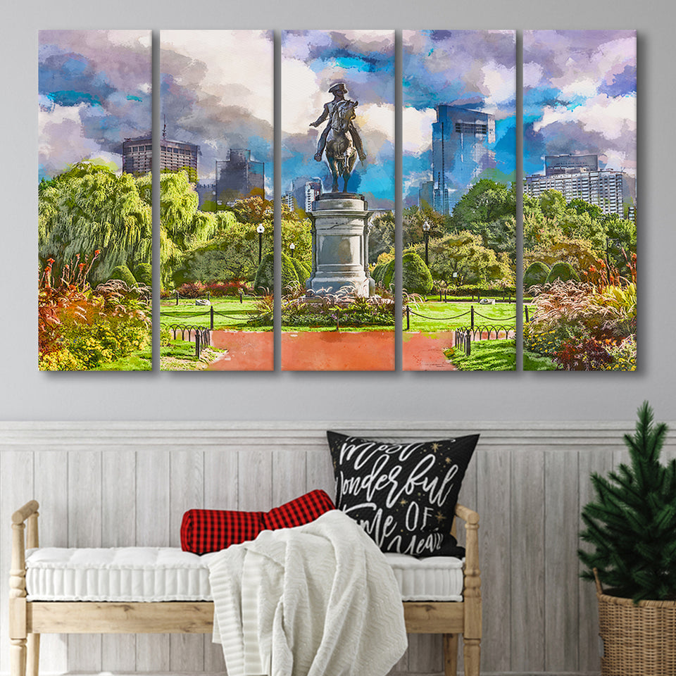 George Washington Monument Public Garden Boston 5 Pieces Extra Large Canvas Prints Wall Art Home Decor
