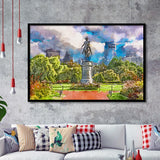 George Washington Monument Public Garden Boston City Art Watercolor Framed Art Prints Wall Art Decor,Framed Picture