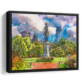 George Washington Monument Public Garden Boston City Art Watercolor Framed Canvas Prints Wall Art Home Decor,Floating Frame