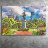 George Washington Monument Public Garden Boston City Art Watercolor Canvas Prints Wall Art Home Decor, Large Canvas
