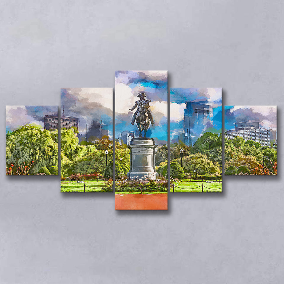 George Washington Monument Public Garden Boston 5 Pieces Mixed Canvas Prints Wall Art Home Decor