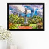 George Washington Monument Public Garden Boston City Art Watercolor Framed Canvas Prints Wall Art Home Decor,Floating Frame