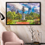 George Washington Monument Public Garden Boston City Art Watercolor Framed Canvas Prints Wall Art Home Decor,Floating Frame