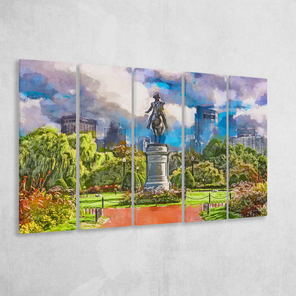 George Washington Monument Public Garden Boston 5 Pieces Extra Large Canvas Prints Wall Art Home Decor