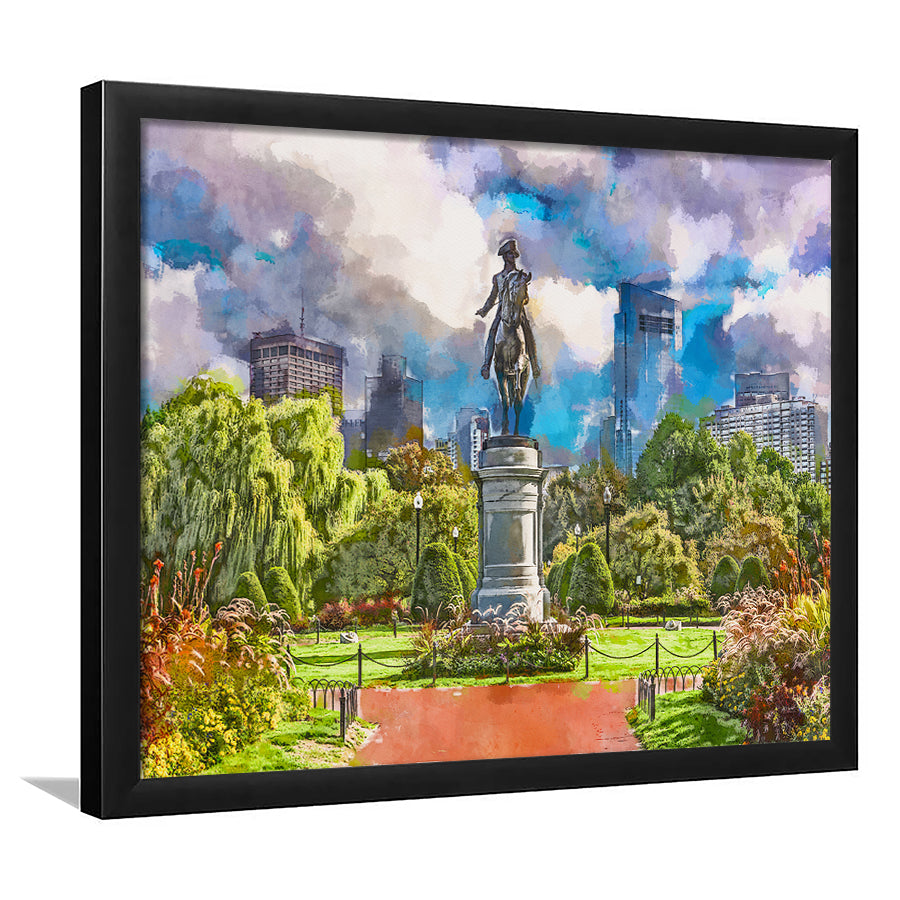 George Washington Monument Public Garden Boston City Art Watercolor Framed Art Prints Wall Art Decor,Framed Picture