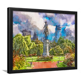 George Washington Monument Public Garden Boston City Art Watercolor Framed Art Prints Wall Art Decor,Framed Picture