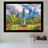 George Washington Monument Public Garden Boston City Art Watercolor Framed Art Prints Wall Art Decor,Framed Picture
