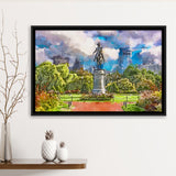 George Washington Monument Public Garden Boston City Art Watercolor Framed Canvas Prints Wall Art Home Decor,Floating Frame