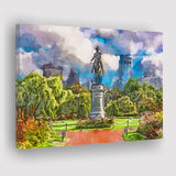 George Washington Monument Public Garden Boston City Art Watercolor Canvas Prints Wall Art Home Decor, Large Canvas
