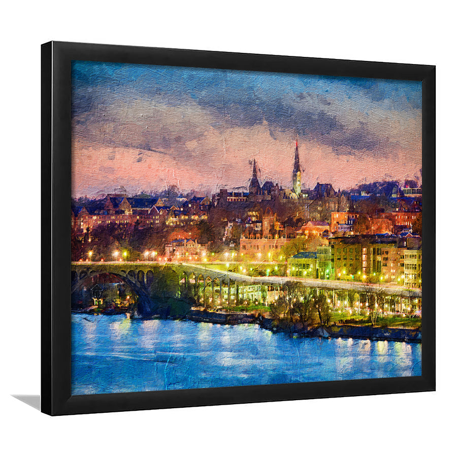 Georgetown skyline on the Potomac River Georgetown Framed Art Prints Wall Decor - Painting Prints, Framed Picture, Home Decor