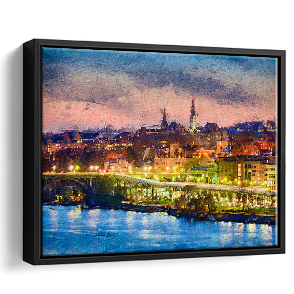 Georgetown skyline on the Potomac River Georgetown Framed Canvas Prints Wall Art Decor - Paiting Canvas, Art Prints, Floating Frame