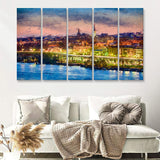 Georgetown skyline on the Potomac River Georgetown 5 Piece B Canvas Prints Wall Art Decor - Painting Canvas, Multi Panels