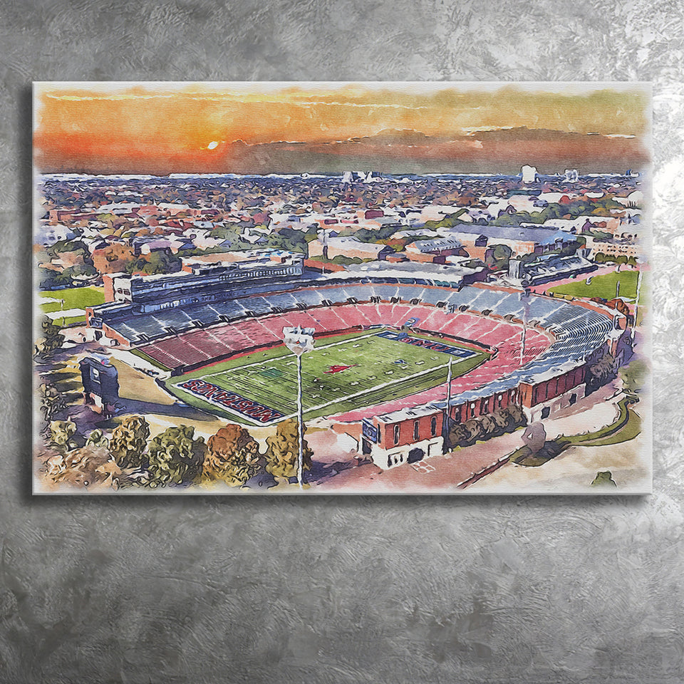 Gerald J Ford Stadium Southern Methodist Football Stadium Watercolor, Sport Art Prints Fan Gift, Canvas Prints Wall Art Decor