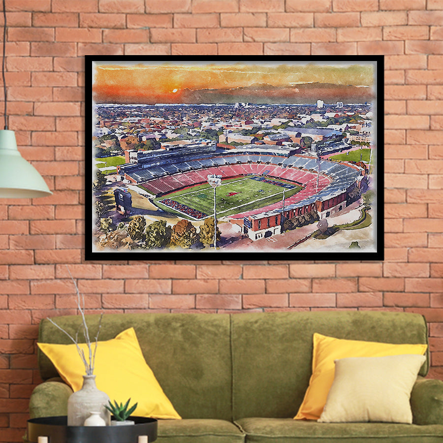 Gerald J Ford Stadium Southern Methodist Football Stadium Watercolor, Sport Prints Fan Gift, Framed Art Prints Wall Art Decor