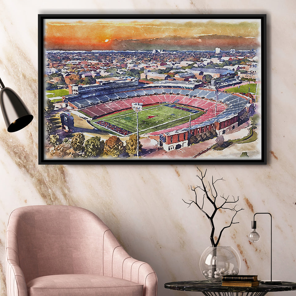 Gerald J Ford Stadium Southern Methodist Football Stadium Watercolor, Sport Art Prints Fan Gift, Framed Canvas Prints Wall Art Decor