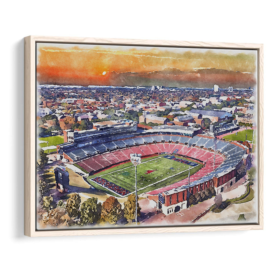 Gerald J Ford Stadium Southern Methodist Football Stadium Watercolor, Sport Art Prints Fan Gift, Framed Canvas Prints Wall Art Decor