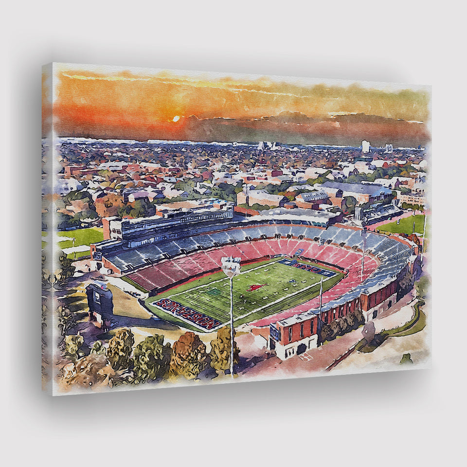 Gerald J Ford Stadium Southern Methodist Football Stadium Watercolor, Sport Art Prints Fan Gift, Canvas Prints Wall Art Decor